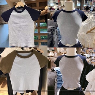 Bm Brandymelville เสื้อยืดคอกลม แขน Raglan เอวสูง โชว์สะดือ เซ็กซี่ สไตล์ยุโรป อเมริกัน สําหรับผู้หญิง