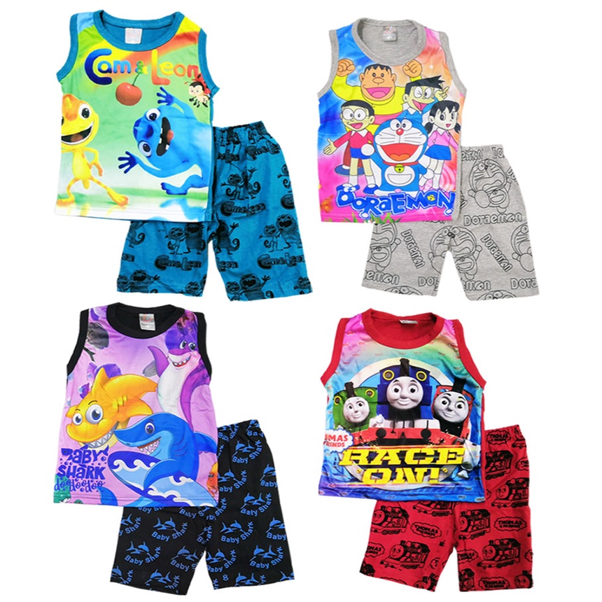 F Kids SINGLET ชุดเสื้อผ้าฝ้าย 1 ชิ้น สุ่มสี (1-6 ปี)