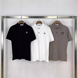 เสื้อยืดโปโล แขนสั้น พิมพ์ลายโลโก้ Stone Island Stone Island ทรงหลวม สําหรับผู้ชาย และผู้หญิง