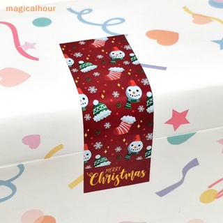 Magicalhour^^ สติกเกอร์ฉลาก ลาย Merry Christmas มีกาวในตัว สําหรับติดตกแต่งบรรจุภัณฑ์ 100 ชิ้น ต่อม้วน