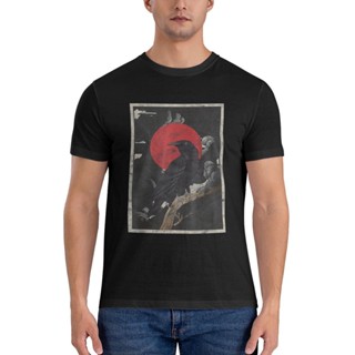 เสื้อยืดลําลอง แขนสั้น พิมพ์ลายกราฟฟิค Red Moon Raven ลดราคา