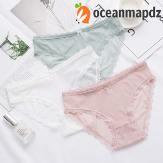 OCEANMAPDZ กางเกงชั้นใน ผ้าฝ้าย เอวต่ํา เอวยางยืด แต่งลูกไม้ สีพื้น สไตล์เกาหลี สําหรับผู้หญิง