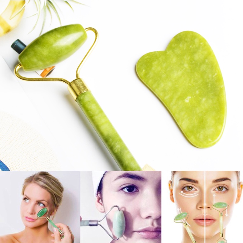หินแท้ลูกกลิ้งกัวซา Jade Roller GuaSha นวดหน้า กระชับใบหน้า ความสวยกลับวัยเยาว์