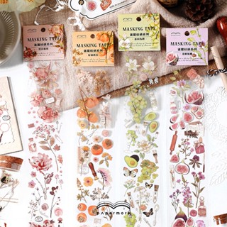 เทปสติกเกอร์ PET ลายดอกไม้ และผลไม้ สร้างสรรค์ สําหรับตกแต่งสมุดอัลบั้ม DIY