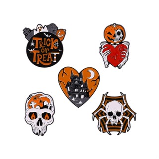 6pcs Gift Cute Lapel Hat Mini Jacket Women Men Backpack Skull Spooky Halloween Goth Flower Brooch Enamel Pin