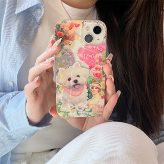 เคสโทรศัพท์มือถือแบบแข็ง กันกระแทก ลายดอกไม้ สุนัข สองชั้น สไตล์เรโทร สําหรับ Iphone 14promax 13 12 11 14pro 13