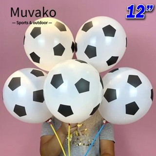 MUVAKO ลูกโป่งยาง รูปไข่ พิมพ์ลายฟุตบอล สีขาว สีดํา สําหรับตกแต่งปาร์ตี้ 100 ชิ้น