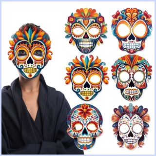 สติกเกอร์ พิมพ์ลายโครงกระดูก Day Of The Dead Face สําหรับตกแต่งปาร์ตี้ฮาโลวีน 6 ชิ้น