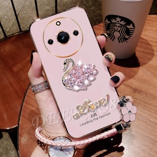 เคสโทรศัพท์มือถือนิ่ม ลายหงส์น่ารัก 3D พร้อมสายคล้องมือ สําหรับ Realme 11 Pro+ Plus C53 NFC GT NEO5 SE 4G 5G Realme11 11Pro Realme11Pro+