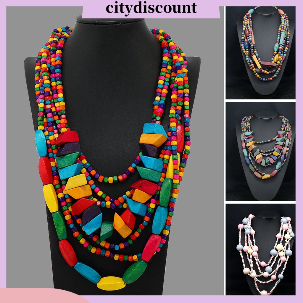  สร้อยคอลูกปัดไม้ หลายชั้น แฮนด์เมด สไตล์วินเทจ สําหรับปาร์ตี้ วันหยุด