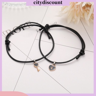 &lt;citydiscount&gt; สร้อยข้อมือเชือกถัก แบบยืดหยุ่น รูปหัวใจ สามารถปรับได้ สไตล์เรโทร สําหรับผู้หญิง และผู้ชาย 1 คู่