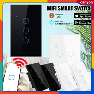 1/2/3/4gang Tuya Wifi Smart Switch Waterproof Wall Touch Switch Capacitive Touch Sense Smart App Control รองรับ Voice Voice Control canyon canyon