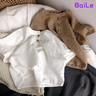 [Baile Little Forest] เสื้อยืดคอกลม แขนสั้น ผ้าฝ้าย ทรงหลวม สไตล์เกาหลี สําหรับเด็กผู้ชาย และเด็กผู้หญิง