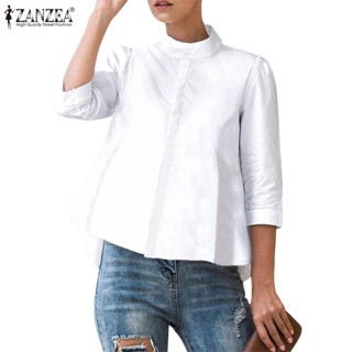 Zanzea เสื้อเบลาส์ลําลอง แขน 3/4 คอปก ทรงหลวม สีพื้น สําหรับผู้หญิง