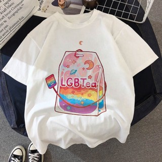 แฟชั่นคลาสสิกLGBT Tea Graphic Print T-shirt Women Harajuku Aesthetic Pink Top Casual Blusas Tshirt 2022 New Summer Fashi