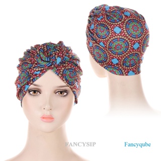 Fancysip ใหม่ หมวกผ้าโพกหัว มุสลิม แอฟริกัน บิดปม ดอกไม้ อินเดีย หมวกคลุมศีรษะ สุภาพสตรี เครื่องประดับผม