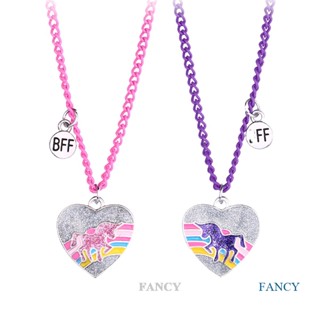 Fancy สร้อยคอโซ่ จี้ยูนิคอร์น หัวใจ เพื่อนสนิท น่ารัก เครื่องประดับ มิตรภาพ ที่มีสีสัน สําหรับผู้หญิง 2 ชิ้น / ชุด