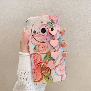 เคสโทรศัพท์มือถือ TPU นิ่ม ปิดด้านหลัง ลายภาพวาดสีน้ํามัน รูปหัวใจ ดอกไม้ พร้อมสายคล้องมือ แฟชั่น สําหรับ Realme 11 Pro+ 11 Pro 11 C53 11 11Pro+ 11Pro