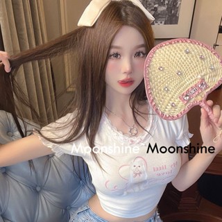 Moon เสื้อครอป เสื้อแฟชั่นผู้หญิง y2k สีพื้น สําหรับผู้หญิง ใส่ไปคลับ ปาร์ตี้ 2023 NEWJl1127