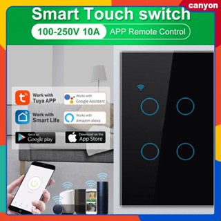 1/2/3/4gang Tuya Wifi Smart Switch Neutral Wired Wall Touch Switch Capacitive Touch Sense Timing Schedules Function Hands-free Voice Control canyon