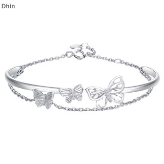 [Dhin] Double Layer Butterfly Design Chain Bracelet Tassel Adjustable Opening Bracelet Shining Butterfly Chain Temperament All-Match Bracelet Jewelry for Women Accessories Jewelry