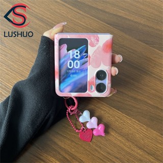 Lushuo เคสโทรศัพท์มือถือ แบบฝาพับ ลายหัวใจ พร้อมจี้ สําหรับ OPPO Find N2 findn2