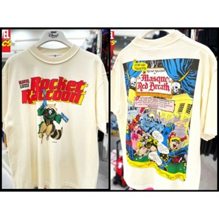 เสื้อMarvelลิขสิทธิ์แท้_ลายร็อคเก็ต แรคคูน.สีขาว(ป้ายHiptrackกลับตะเข็บ)HP-005