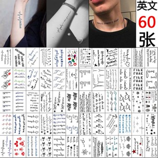 สติกเกอร์รอยสัก ลายตัวอักษรภาษาอังกฤษ ECG ขนาดเล็ก กันน้ํา และทนทาน สไตล์ญี่ปุ่น และเกาหลี