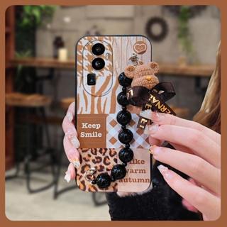 Little Bear Bracelet Liquid silicone shell Phone Case For OPPO Reno10 Pro Bear bracelet Black pearl pendant