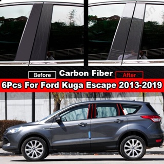 สติกเกอร์คาร์บอนไฟเบอร์ ติดเสาประตูหน้าต่างรถยนต์ สีดํา สําหรับ Ford Kuga Escape 2013-2019 6 ชิ้น