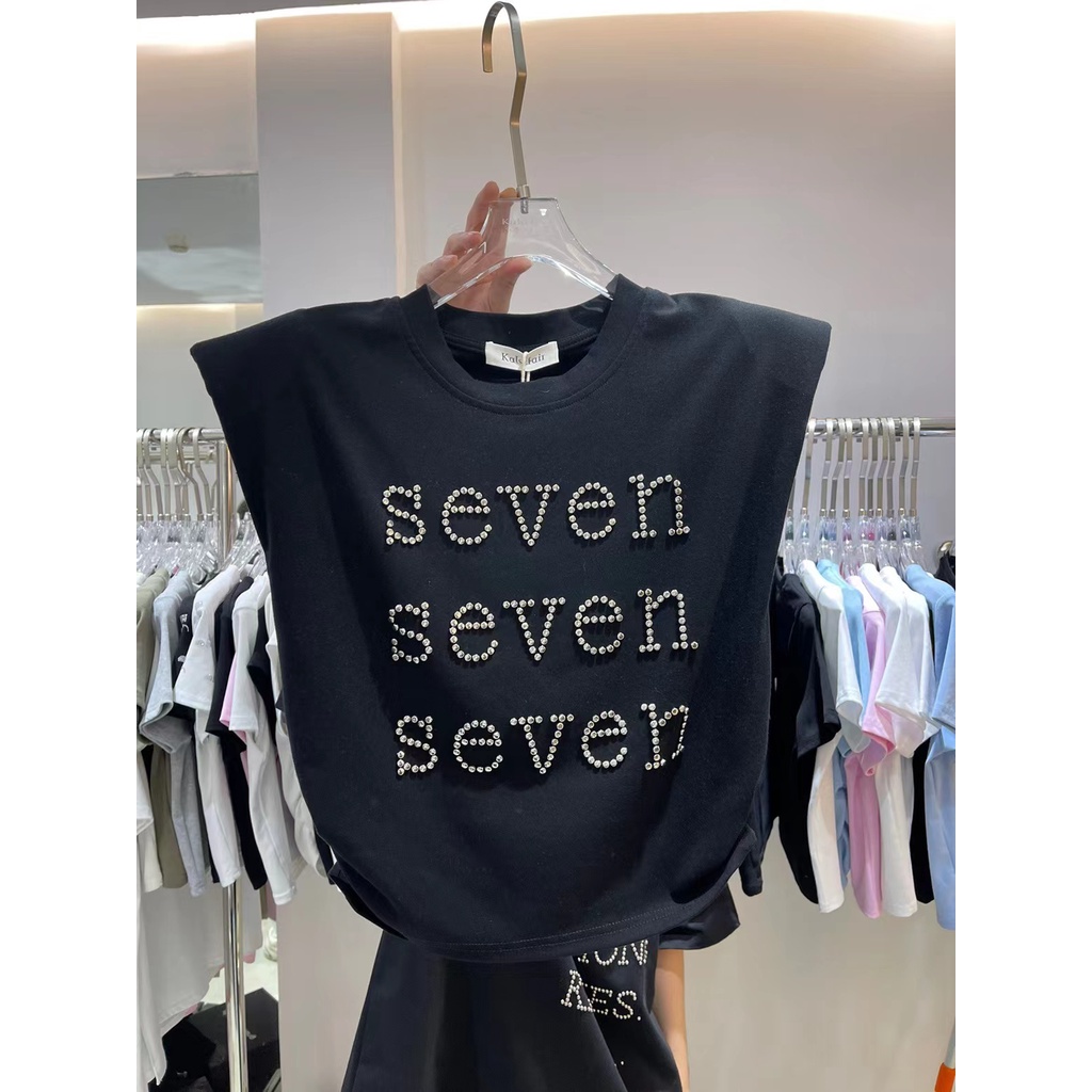 Xiao เสื้อยืดแขนสั้น เข้ารูป พิมพ์ลายตัวอักษร ประดับเพชรเทียม สําหรับผู้หญิง ราคา ถูกที่สุด ดีลบีเคเค แกลเลอรีภาพที่ 5
