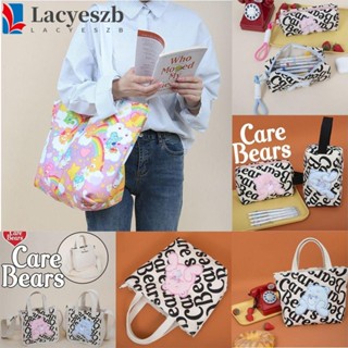 Lacyeszb Carebears กระเป๋าถือ กระเป๋าเครื่องสําอาง ผ้าแคนวาส ลายการ์ตูนหมีไทยน่ารัก แนวสตรีท สําหรับผู้หญิง