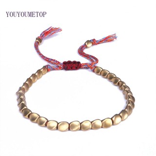 Youyo สร้อยข้อมือเชือกถัก ผ้าฝ้าย ประดับลูกปัดทองแดง สไตล์ทิเบต แฮนด์เมด