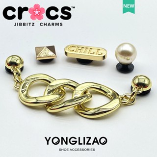 Jibbitz crocs charms หัวเข็มขัดโลหะ ประดับไข่มุก สําหรับตกแต่งรองเท้า