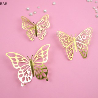 Bak ท็อปเปอร์กระดาษแข็ง ลายผีเสื้อ 3D สีทอง สําหรับตกแต่งเค้กวันเกิดเด็ก งานแต่งงาน 12 ชิ้น