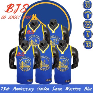 【BJS �� หมายเลขครบรอบ 75 ปี เสื้อกีฬาบาสเก็ตบอล ลายทีม Warriors Blue Jersey 30CURRY สีทอง