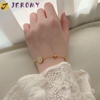 Jeromy สี่ใบโคลเวอร์สร้อยข้อมือปรับได้ที่เรียบง่ายดอกไม้เชลล์โลหะโซ่มือเครื่องประดับของขวัญสไตล์เกาหลีสร้อยข้อมือ