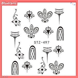 Bluelans สติกเกอร์ ลายดอกไม้ สีดํา สําหรับตกแต่งเล็บ DIY