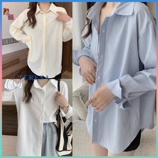 พร้อมส่ง เสื้อเชิ้ตเเขนยาว คอปก บางเบาสไตล์เกาหลี สำหรับผู้หญิง