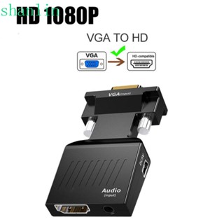 Shanlin VGA เป็น HDMI อะแดปเตอร์แปลง, สายเชื่อมต่อ VGA เป็น HDMI, อะแดปเตอร์ความละเอียดสูง แบบพกพา 1080P คอมพิวเตอร์ สีดํา