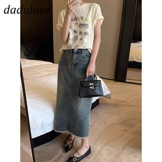 DaDulove💕 New American Ins Retro Washed Denim Skirt Niche High Waist A- line Skirt Large Size Bag Hip Skirt