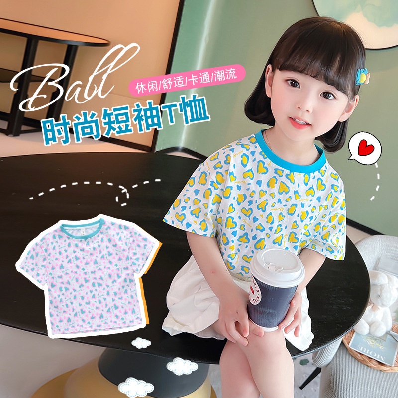 เสื้อยืดแขนสั้น พิมพ์ลายเสือดาว ทรงหลวม แบบเรียบง่าย แฟชั่นสําหรับเด็กผู้หญิง