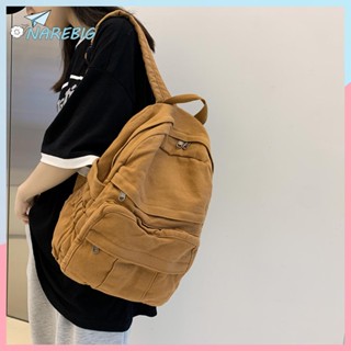 ( Narebig ) กระเป๋าเป้สะพายหลัง ผ้าแคนวาส สไตล์ฮาราจูกุ วินเทจ ใส่แล็ปท็อปได้ แฟชั่นใหม่ สําหรับนักเรียนหญิง