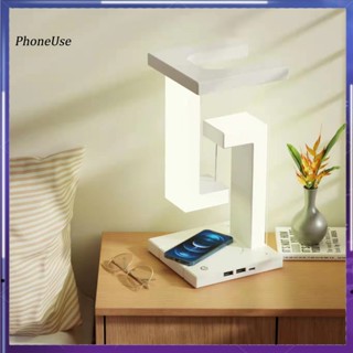 Phoneuse โคมไฟตั้งโต๊ะ LED 2-in-1 ไร้สาย 10W ควบคุมแบบสัมผัส หรี่แสงได้ รับน้ําหนักได้มาก ชาร์จโทรศัพท์ได้ สําหรับบ้าน