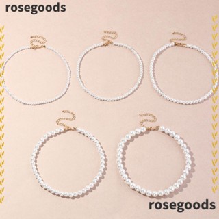 Rosegoods1 สร้อยคอโชคเกอร์ โซ่มุกเทียม สไตล์วินเทจ เรียบง่าย เครื่องประดับแฟชั่น สําหรับผู้หญิง ผู้ชาย