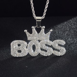 ฮิปฮอป เต็มรูปแบบ เพชร มงกุฎ ตัวอักษร BOSS จี้ สร้อยคอแฟชั่น ครอบงํา โลหะผสม ฮิปฮอป จี้สร้อยคอ