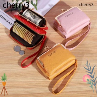 Cherry3 กระเป๋าสตางค์ ใบสั้น หนัง PU พร้อมสายคล้องข้อมือ ขนาดใหญ่ จุของได้เยอะ สีพื้น หรูหรา สําหรับสตรี