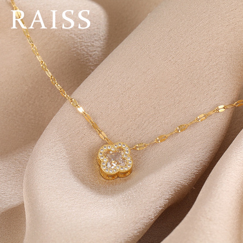 สร้อยคอไทเทเนียมเหล็ก ฝังเพชร ทอง 18K สี่ใบโคลเวอร์ ไม่ซีดจาง สําหรับผู้หญิง