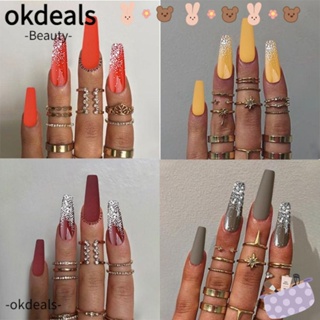 OKDEALS เล็บปลอม แบบเต็มรูปแบบ สีพื้น สไตล์ฝรั่งเศส สําหรับตกแต่งเล็บ จํานวน 24 ชิ้น