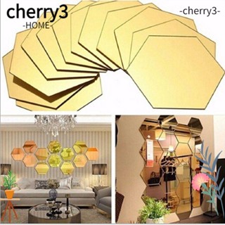 Cherry สติกเกอร์กระจก รูปเรขาคณิต หกเหลี่ยม 3D หลากสี ลอกออกได้ สําหรับติดตกแต่งผนังบ้าน 6 12 ชิ้น